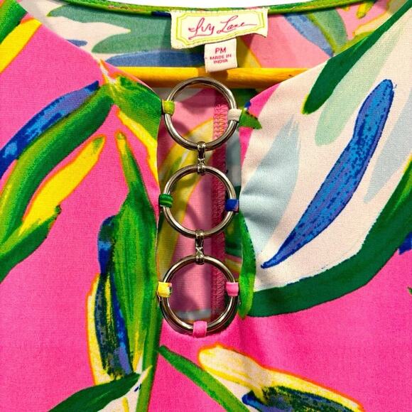 VINTAGE IVY LANE Tropical-Print Dress, Pink, Green and Blue, Size Medium petite - Picture 6 of 7